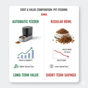 A conceptual drawing of a Canadian smart home setup integrating an automatic feeder with other pet tech.