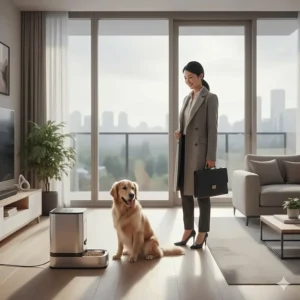 Close-up of a pet feeder app interface with bilingual English and French settings for Canadian users.