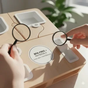 Close-up illustration of the durable, BPA-free materials used in a high-quality puzzle dog feeder sold in Canada.