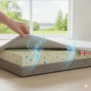 Gel-infused memory foam dog bed to help Canadian pets stay cool during humid summer months.
