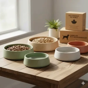 Sustainable and affordable dog bowls made from bamboo fibers, catering to eco-conscious Canadian pet owners.