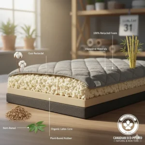 Illustration of sustainable, non-toxic materials used in a Canadian-distributed orthopedic pet bed.