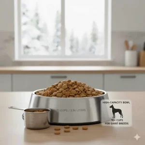 Deep-dish extra large dog bowl showing 10-cup water capacity for giant breeds common in Canada.
