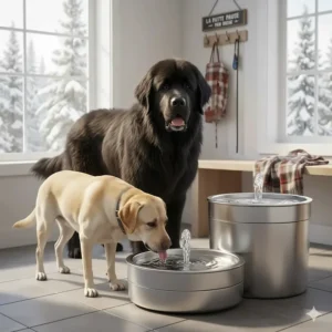 A large capacity dog water fountain suitable for big breeds like Newfoundlands or Labradors common in Canada.