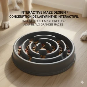 Close-up illustration of the non-slip rubber base on a slow feeder for large dogs, ideal for hardwood or tile flooring.