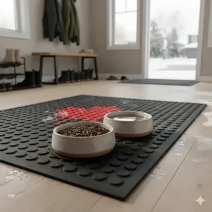 Budget-friendly dog bowls with a non-slip rubber base to prevent sliding on tiled Canadian entryways.