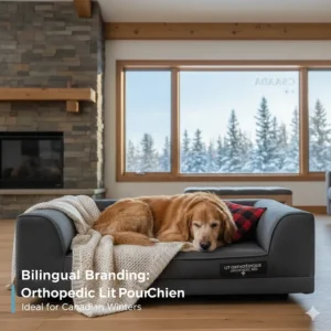 Premium orthopedic dog bed (lit orthopédique pour chien) designed for hip dysplasia and joint support.