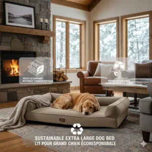 Eco-friendly extra large dog bed made from recycled Canadian materials and organic cotton.