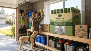 A large bulk-buy box of biodegradable dog poop bags, perfect for Canadian pet owners looking for eco-value.