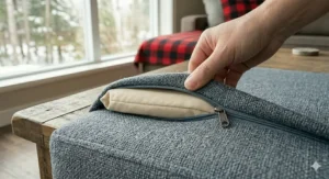 Graphic showing how pet hair slides off a specialized dog bed for shedding dogs compared to standard fleece beds.