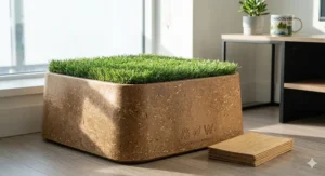 Sustainable indoor dog toilet for condos made from recycled bamboo composite and synthetic turf for eco-conscious Canadian pet owners.