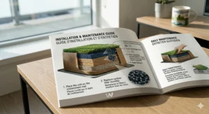 An installation and maintenance guide for an indoor dog toilet for condos featuring bilingual English and French instructions.