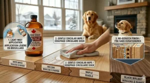 Illustration of botanical ingredients used in a hardwood floor safe dog urine cleaner, highlighting safety for pets and kids.