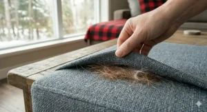 Cross-section illustration of a dog bed for shedding dogs featuring a waterproof liner to protect against wet paws and fur.