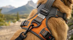 A close-up view showing how to adjust the straps of a no pull dog harness for a snug, comfortable, and escape-proof fit.