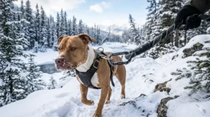 An illustration of a heavy duty pitbull leash with a frost-resistant swivel clip, ideal for Canadian winters.