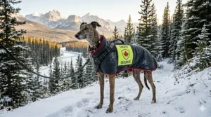 A graphic featuring "Safety / Sécurité" text, highlighting the reliability of the harness for Canadian pet owners.