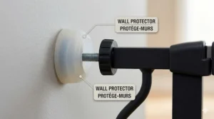 An illustration showing the tools needed for hardware vs pressure mounted dog gate installation, featuring a drill and level for the permanent option.