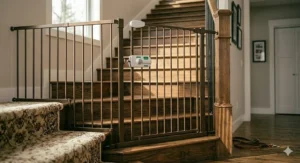 Diagram comparing pressure-mount and hardware-mount dog gates for flexible use in open-concept Canadian apartments or houses.