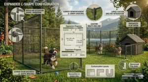 Versatile escape proof outdoor dog pen with modular panels.