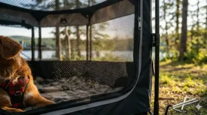 Close-up of durable mesh panels on the lightweight dog playpen.