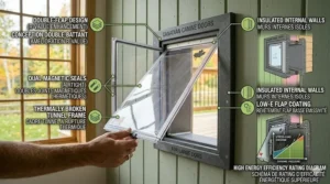Close-up of double-flap design for high energy efficiency.