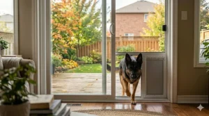 Large breed dog door for sliding glass door, perfect for big pets. Grande porte pour chien sur porte coulissante.