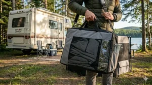 Carrying bag for the portable, lightweight dog playpen.