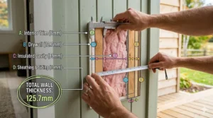 Diagram showing how to measure wall thickness for a large dog door.