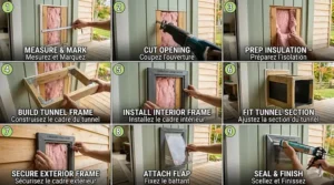Step-by-step guide for installing a wall-mounted dog door.