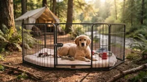 Extra-large, heavy-duty best dog playpen providing ample room for a large breed dog to play safely.
