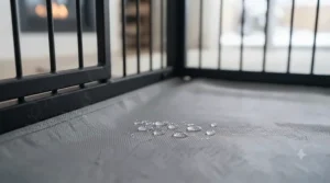 View of the easy-clean, waterproof floor included with our dog playpen with door and floor.