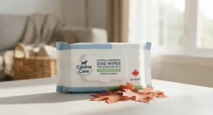 Pack of fragrance-free hypoallergenic dog wipes for sensitive skin designed for Canadian pet owners.