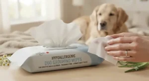 Soft, hypoallergenic dog grooming wipes designed for dogs with sensitive skin and allergies.