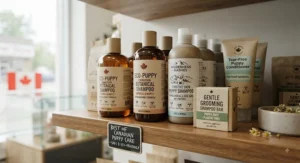 A selection of eco-friendly best puppy shampoo options popular in Canadian pet stores.