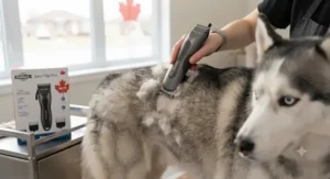 A dog clipper under $100 CAD easily cutting through a thick double coat on a husky.