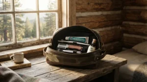 A portable quietest dog nail grinder packed inside a grooming kit for Canadian pet owners on weekend cottage trips.