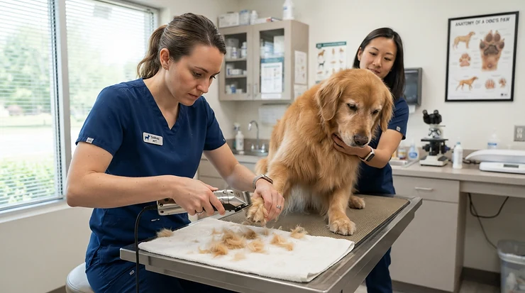 Professional demonstration of dog nail clippers for thick nails on a giant breed dog