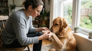 Checking the nail angle carefully with a dog nail grinder for anxious dogs to prevent quicks.