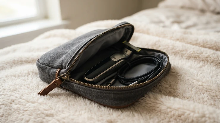 A portable electric dog nail grinder packed in a travel case for Canadian road trips with pets.